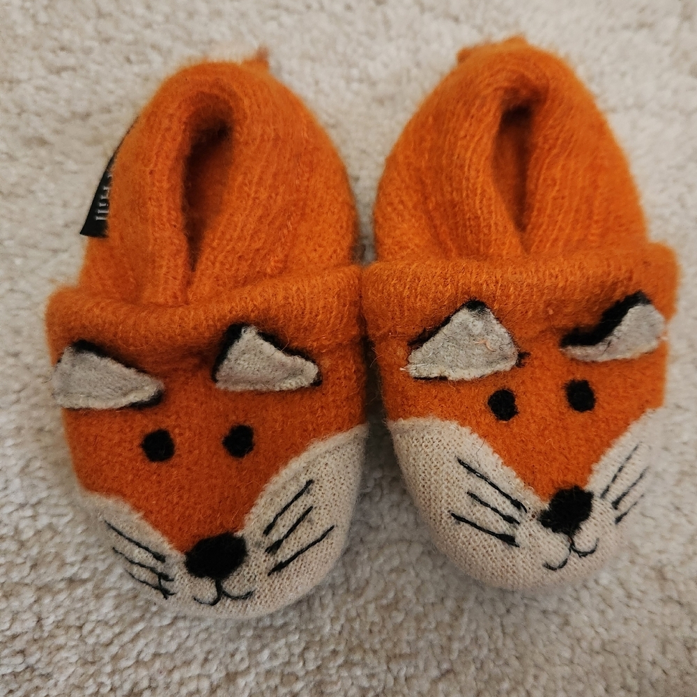 Garnet Hill Orange Boiled Wool Fox Slippers